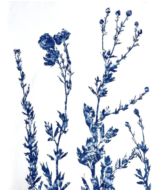 Summer Poppies (30 x 22" cyanotype painting on paper) | Watercolor Painting in Paintings by Christine So