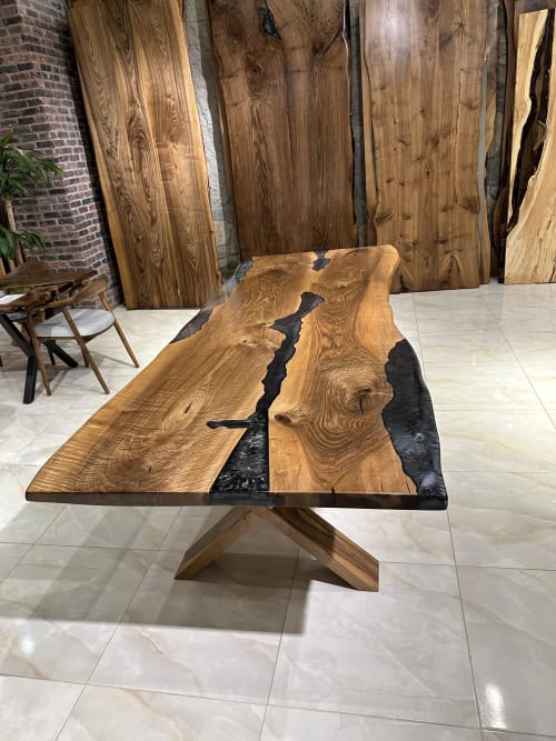 Wood Oak Green Epoxy Table