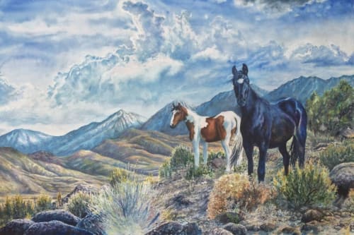 "Mustangs Wild" Original is a large watercolor. * Fine Art Prints Available | Paintings by Christie Marie E. Russell