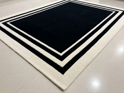 Black & Ivory Border Geometric Hand Tufted Wool Rug | Rugs by Mohd Raza K