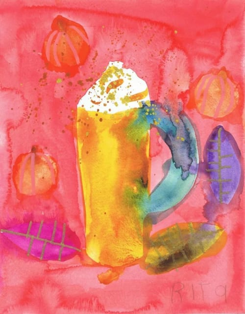 Pumpkin Latte - Original Watercolor | Paintings by Rita Winkler - "My Art, My Shop" (original watercolors by artist with Down syndrome)