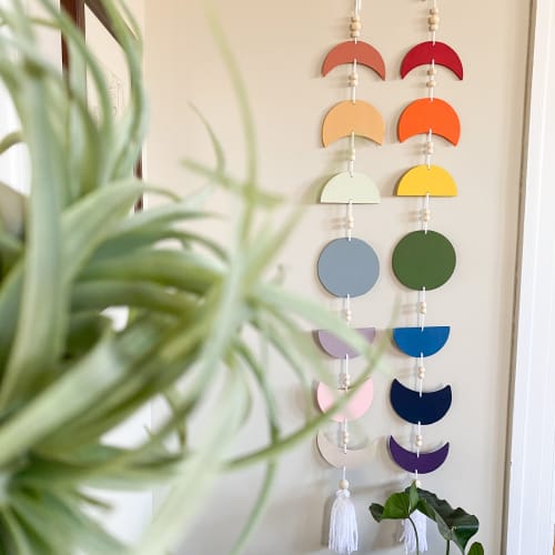 Rainbow Wooden Moon Phase Wall Hanging,Nursery Decor,Playroo | Wall Sculpture in Wall Hangings by Over the Knotted Moon