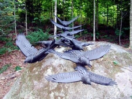"Conspiracy of ravens" | Public Sculptures by John McKinnon | Haliburton Sculpture Forest in Haliburton