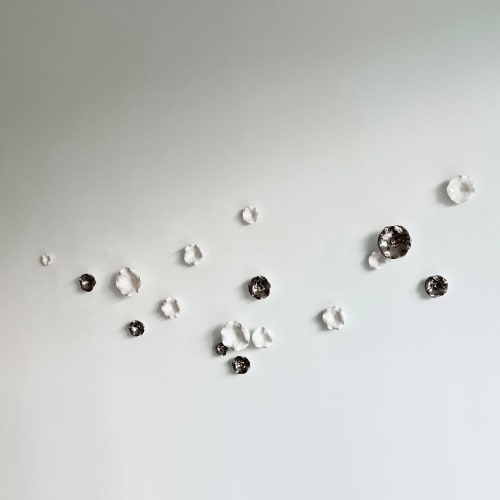Porcelain Artwork, White and Silver, Platinum Flowers | Wall Sculpture in Wall Hangings by Maap Studio