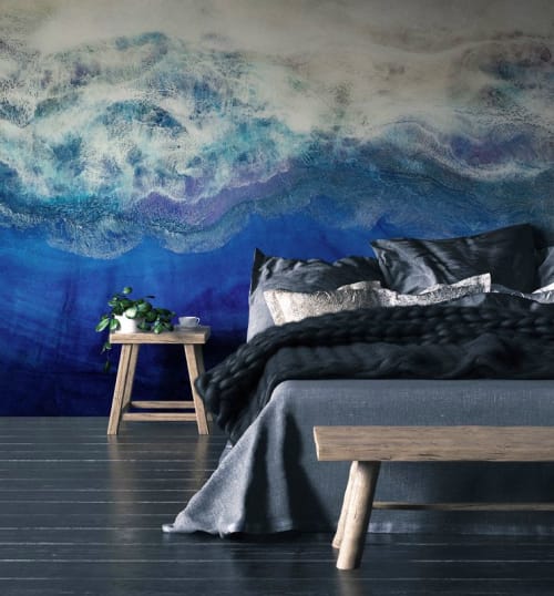Waiting to Surface Contemporary Blue Wallpaper Mural | Wall Treatments by MELISSA RENEE fieryfordeepblue  Art & Design