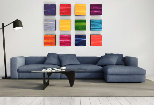 Wall of Color, Multicolor, 12 panels, by Paula Gibbs | Wall Sculpture in Wall Hangings by Paula Gibbs | Tucson in Tucson