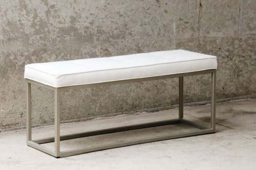 Tufted Upholstery Bench with Gold Metal | Benches & Ottomans by Hazel Oak Farms