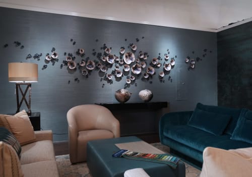 Porcelain Wall Sculpture, 300 Pieces, Blue Iridescent Finish | Wall Hangings by SevaCeramics | Laguna Design Center in Laguna Niguel