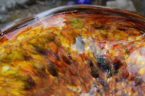 "Golden Moments" ~ Custom Blown Glass Sink | Water Fixtures by White Elk's Visions in Glass - Glass Artisan, Marty White Elk Holmes & COO, Jo Pierce