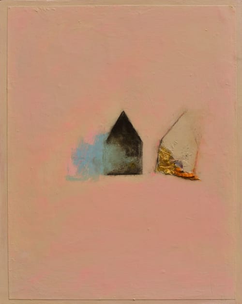 Houses on Peach | Oil And Acrylic Painting in Paintings by Candace Compton Pappas