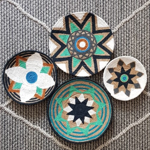 4 Pieces Natural Blue Wall Hanging African Wall Basket | Decorative Plate in Decorative Objects by Sarmal Design