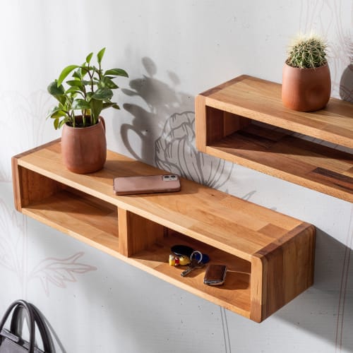 Floating Bookshelf Storage Cabinet Handmade in Solid Hardwood 