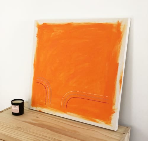 Bright Orange Original Abstract Painting With Embroidery | Art & Wall Decor by Emily Keating Snyder