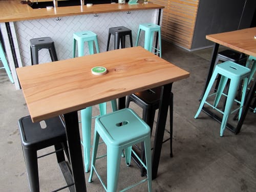 Salvaged American Beech Pub Tables | Tables by Lanterman Woodworks | Long Live Beerworks in Providence