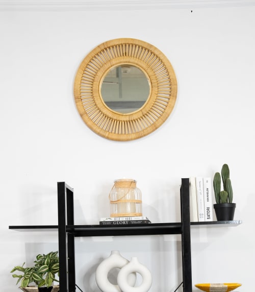 Handmade Round Rattan Mirror Boho Wall Decor | Decorative Objects by Amara