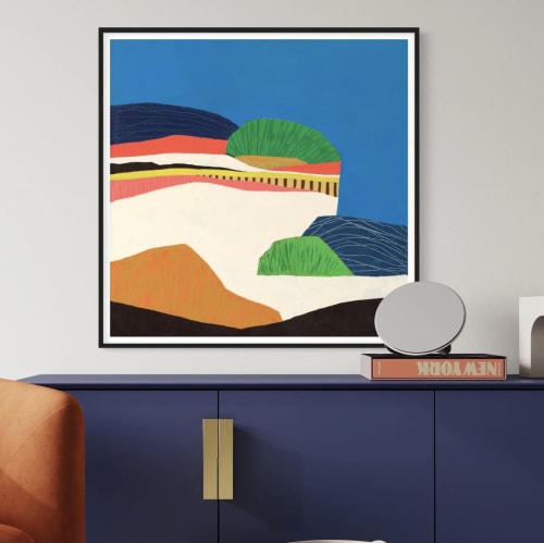 Large Blue Art Print Modern Abstract Landscape | Prints by Art by Amanda Webster