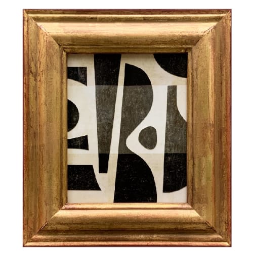 Contemporary Black and White Collage in Vintage Frame | Paintings by Suzanne Nicoll Studio