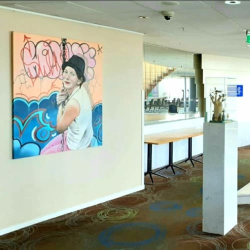 Oil and graffiti painting of a young woman, Swing Dance | Paintings by Bianca Lever | Hilton Stockholm Slussen in Södermalm