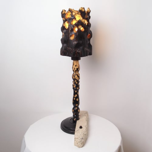 Torch Lighting — Reclaimed Wood & Limestone Lamp | Table Lamp in Lamps by Gabor Gobi