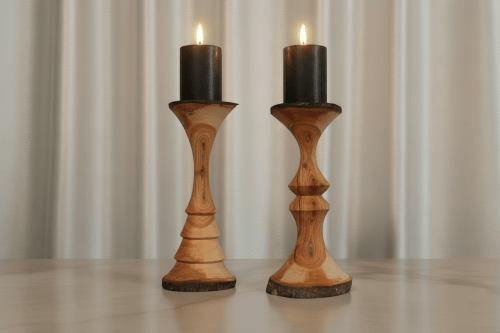 Handcrafted Solid Cherry Wood Pillar Candlestick Holders | Lighting by Holzkunst Samuel Meisinger