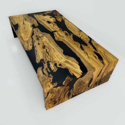 Natural Wood Epoxy Coffee Table - Waterfall Table | Tables by Tinella Wood