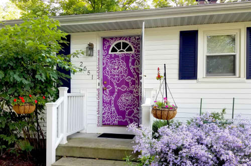 Purple Peonies Front Door | Murals by Art of Adrienne | Private Residence, East Lansing in East Lansing