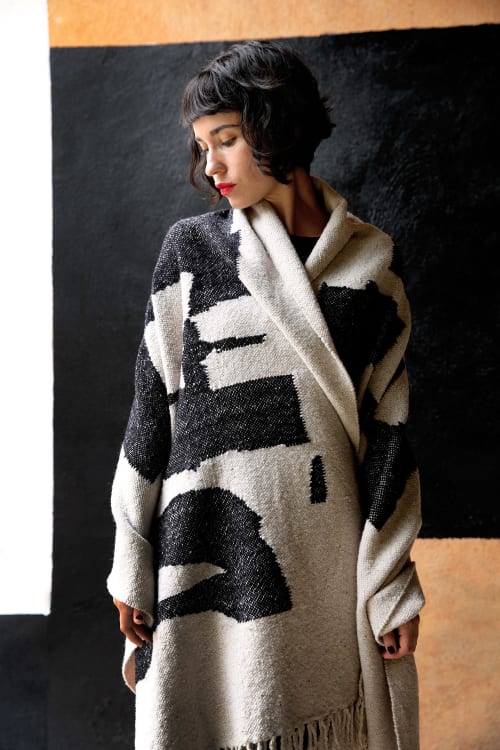 GIDDY | 2M LONG  HANDWOVEN WOOL THROW | $ US 930 RETAIL | Textiles by BLACK LINE CRAZY | Designed by artist Mary van de Wiel