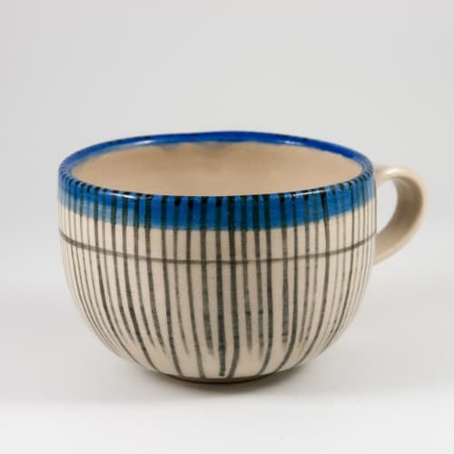 Stoneware coffee set in 'Reeds' design | Drinkware by Kyra Mihailovic Ceramics