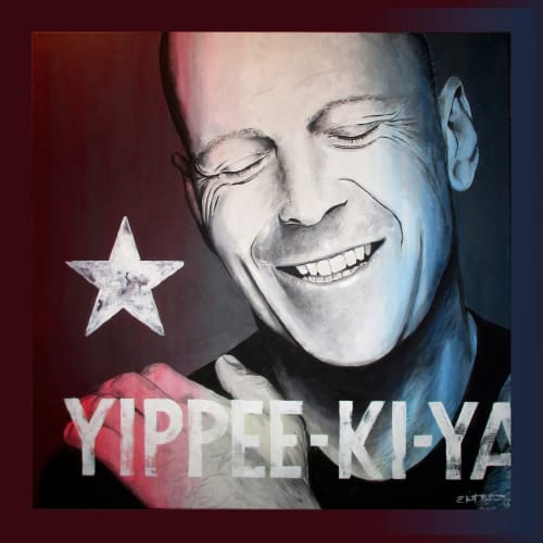 "Yippee-Ki-Yay" Bruce Willis pop art portrait print on canvas. | Paintings by Elliott Mattice Art & Design