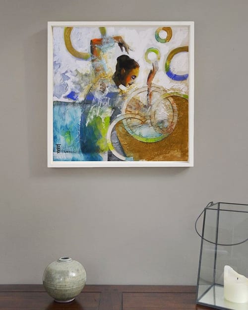 Girl on a Mixed Media Painting | Mixed Media by Taban sarabi
