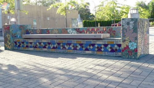Flower Bench | Public Mosaics by Connie Glover Pottery | Newton Seniors Centre in Surrey