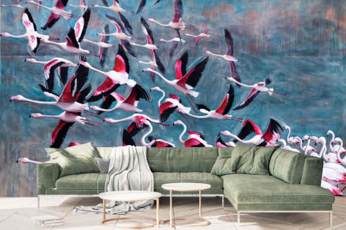 Bazaruto Flamingo | Wallpaper by Cara Saven Wall Design