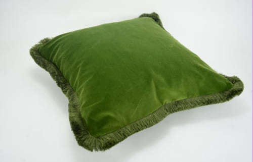 Green velvet fringe pillow cushion cover | Pillows by Velvet Fringe