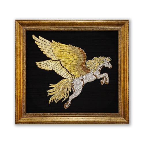 Wall Art Work Of Pegasus Flying Horse | Embroidery in Wall Hangings by MagicSimSim