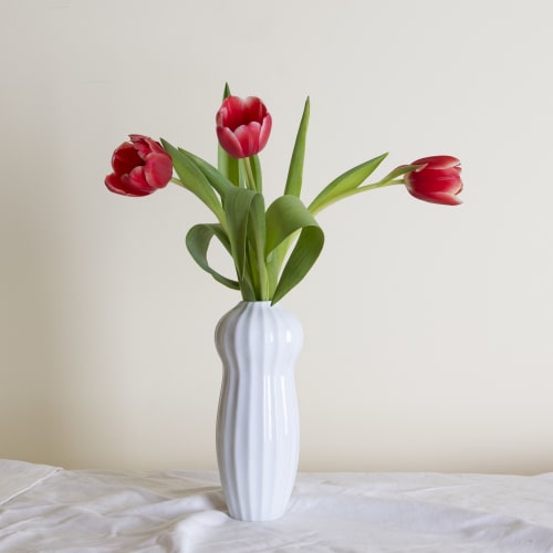 Maja: Ribbed, Porcelain, Ikebana Vase | Vases & Vessels by Maia Ming Designs