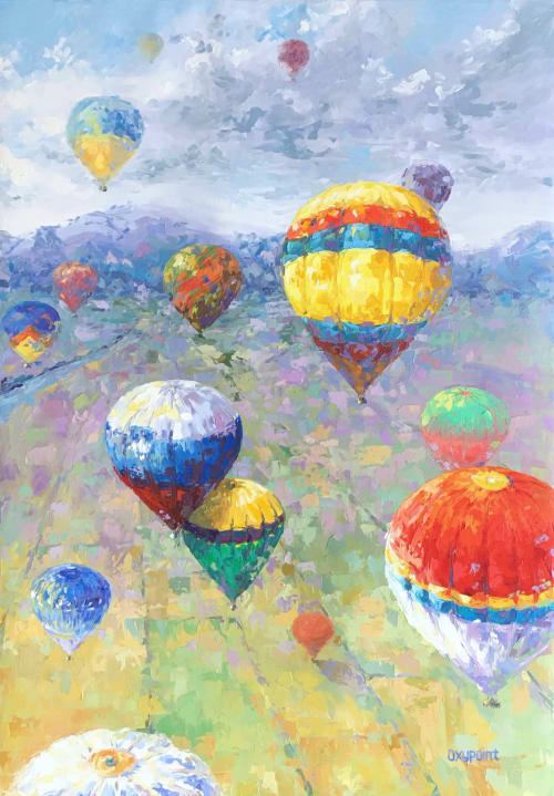 "Hot air balloons" original palette knife oil painting | Oil And Acrylic Painting in Paintings by OXYPOINT