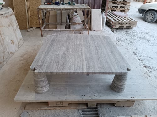 Coffee Table Modern Square Eros Silver Travertine , Handmade | Tables by Babil Stone