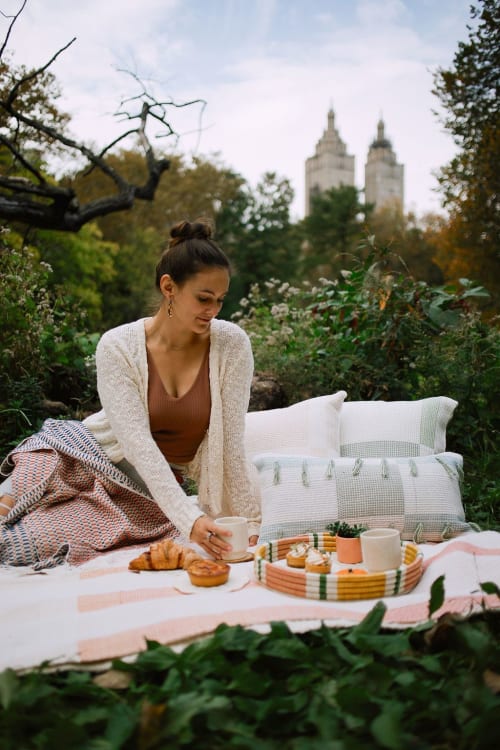 Tolima Lumbar Cielo Blue & Sage Green Pillow | Pillows by ZUAHAZA | Central Park in New York
