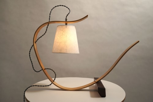 Bent Table Lamp in Ash with a Walnut Base | Lamps by Geoff McKonly Furniture