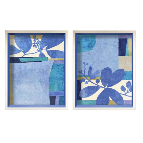 Framed Abstract Giclee Print Set (2) in Blues | Paintings by Suzanne Nicoll Studio