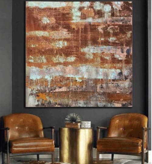 Real Copper Original Abstract Painting Extra Large Canvas | Mixed Media by León Dragón