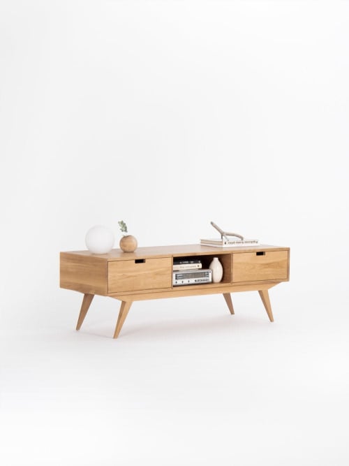 Media console, TV stand record player made of solid oak wood | Storage by Mo Woodwork | Stalowa Wola in Stalowa Wola