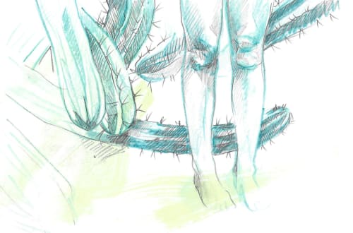 Cactus Garden | Oil And Acrylic Painting in Paintings by Hannah Chloe