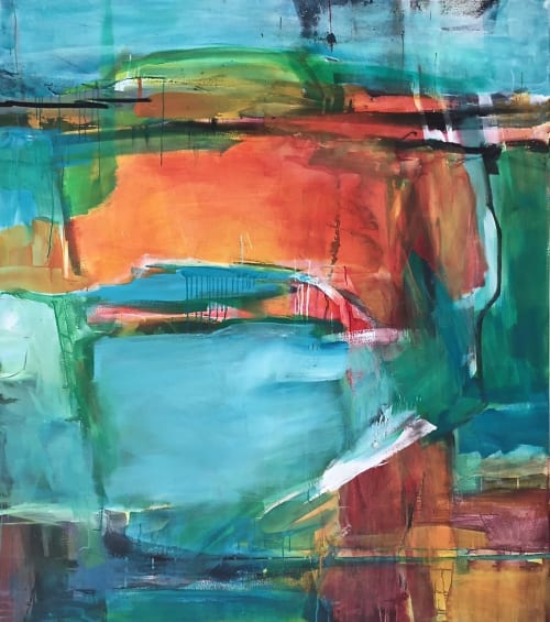 Threshold, large colourful abstract painting, 60 x 48 in | Oil And Acrylic Painting in Paintings by Trudy Montgomery