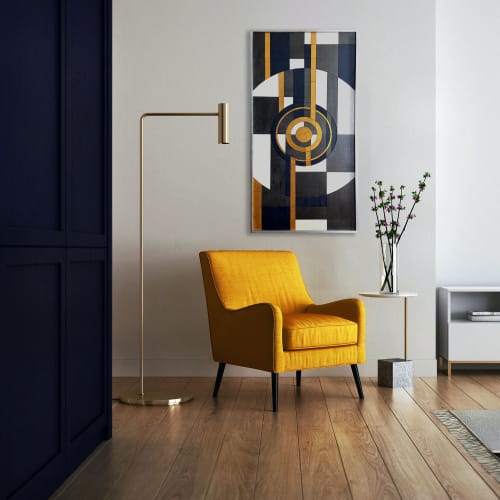 Abstract Geometric Wood Wall Art with Navy and Gold | Wall Sculpture in Wall Hangings by Skal Collective