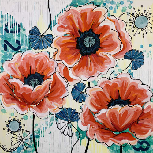 "Time to Play" Floral Poppy Painting | Oil And Acrylic Painting in Paintings by Mandy Martin Art
