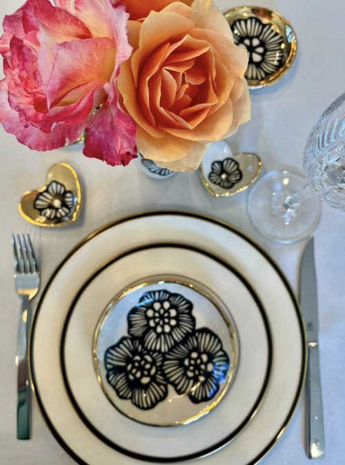 Handmade Floral Ceramic Plate with 22K Gold Accents | Ceramic Plates by Nicole H