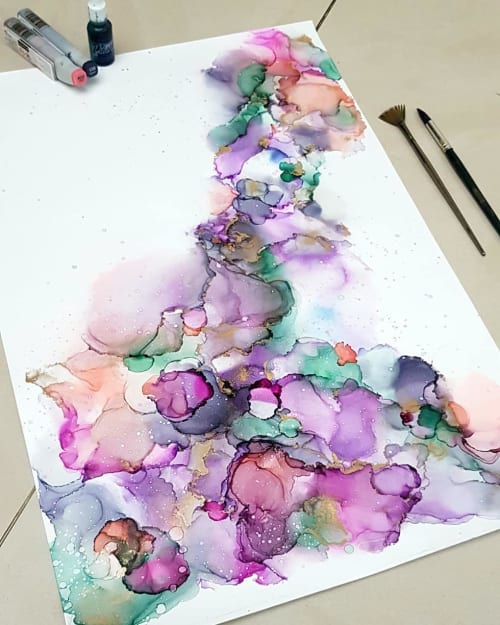 Day dreaming - Alcohol ink art | Oil And Acrylic Painting in Paintings by Fatima Taher-Jewad