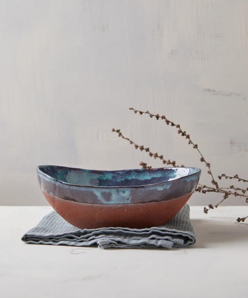 Oval Blue Pottery Bowl | Serveware by ShellyClayspot