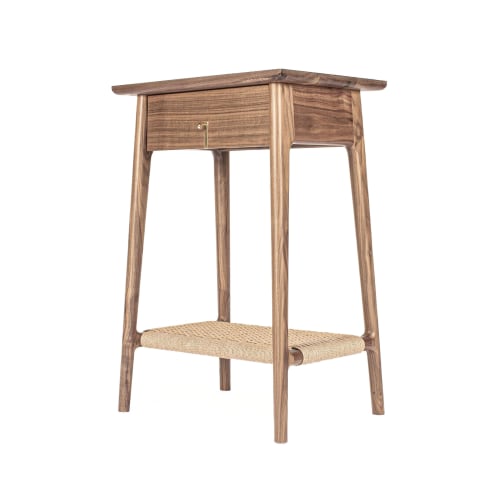 Rian Bedside Table, Walnut with Woven Kraft Danish Cord | Beds & Accessories by Semigood Design